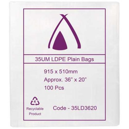 PLAIN LDPE BAGS 36" x 20"/35 MICRON