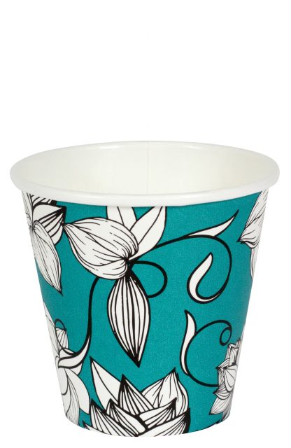 8oz Compostable Single-Wall Coffee Cup Floral black and white