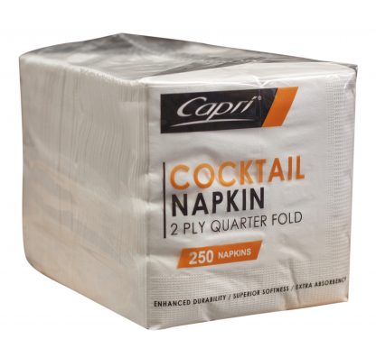 WHITE 2 PLY COCKTAIL NAPKINS 1/4 FOLD