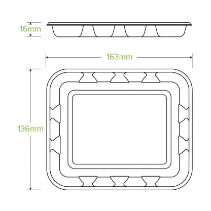 16x14x2cm SugarCane Produce Tray Dimensions