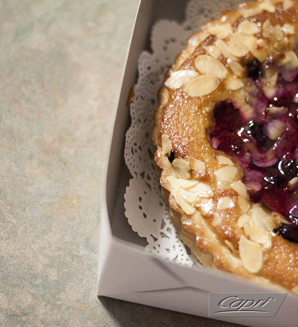 Cake on a Round Lace Doyley in a Cake Box