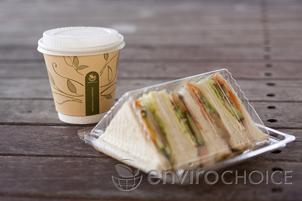 Double Walled Coffee Cup and Plastic Sandwich Wedge