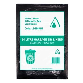 54 LITRE MEDIUM DUTY LD BLACK BIN LINER 850 X 640MM 26UM